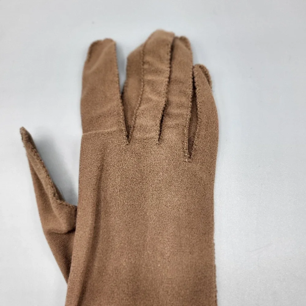 Vintage Elbow Opera Length Formal Gloves Womens One Size Stretch Brown
